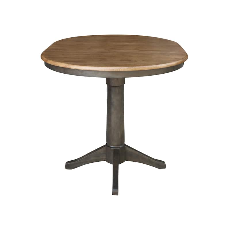 36" Round Top Pedestal Table with 12" leaf - 36.1"H - Counter Height in Hickory and Washed Coal