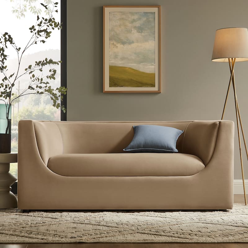 Hilda 67" Curved Back Performance Velvet Loveseat - Taupe