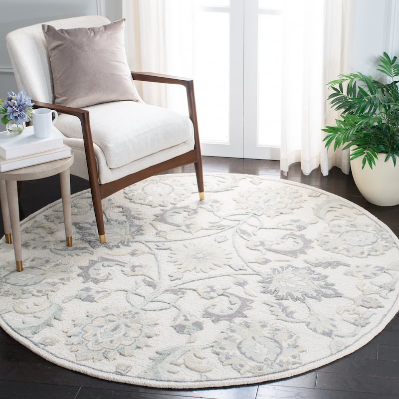 SAFAVIEH Handmade Glamour Marsona Floral Wool Rug - 6' Round - Ivory/Grey