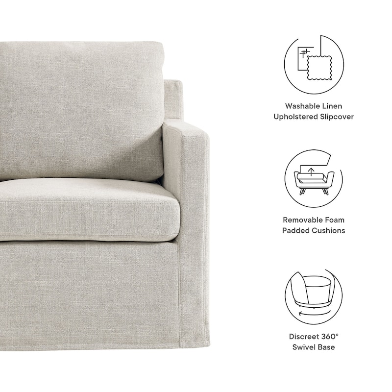 Serene Fabric Slipcovered Swivel Armchair