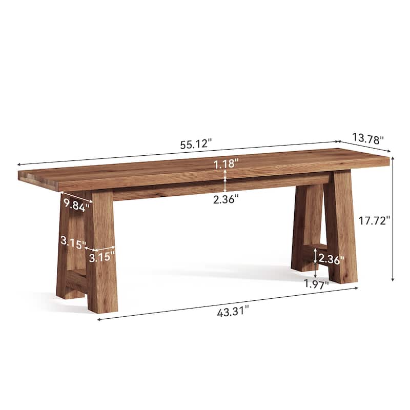 55" Solid Wood Bench for Entryway, Dining Room, Hallway
