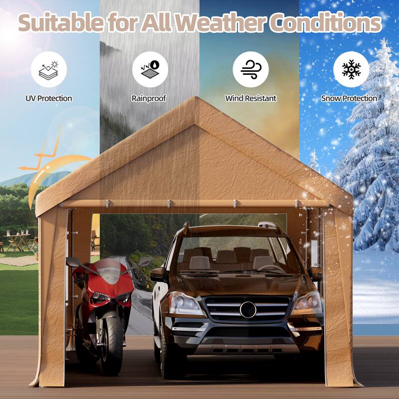 Heavy-Duty Fully Enclosed Carport - UV-Resistant, Waterproof Canopy with Roll-Up Windows & Reinforced Steel Frame