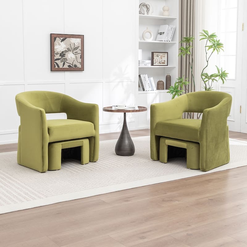 SEYNAR Modern Glam Velvet Accent Armchair Open Back with Ottoman Set of 2