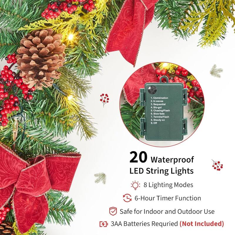 6 FT Artificial Christmas Garland with 20 Led Lights - N/A