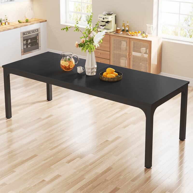78.74 Inches Industrial Rectangular Dining Table with Heavy-Duty Metal Legs (Only Table) - Black
