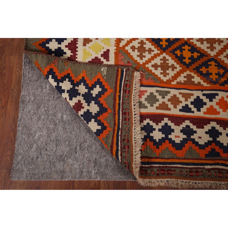 Vegetable Dye Kilim Qashqai Persian Vintage Rug Flatweave Wool Carpet - 4'11"x 7'10"