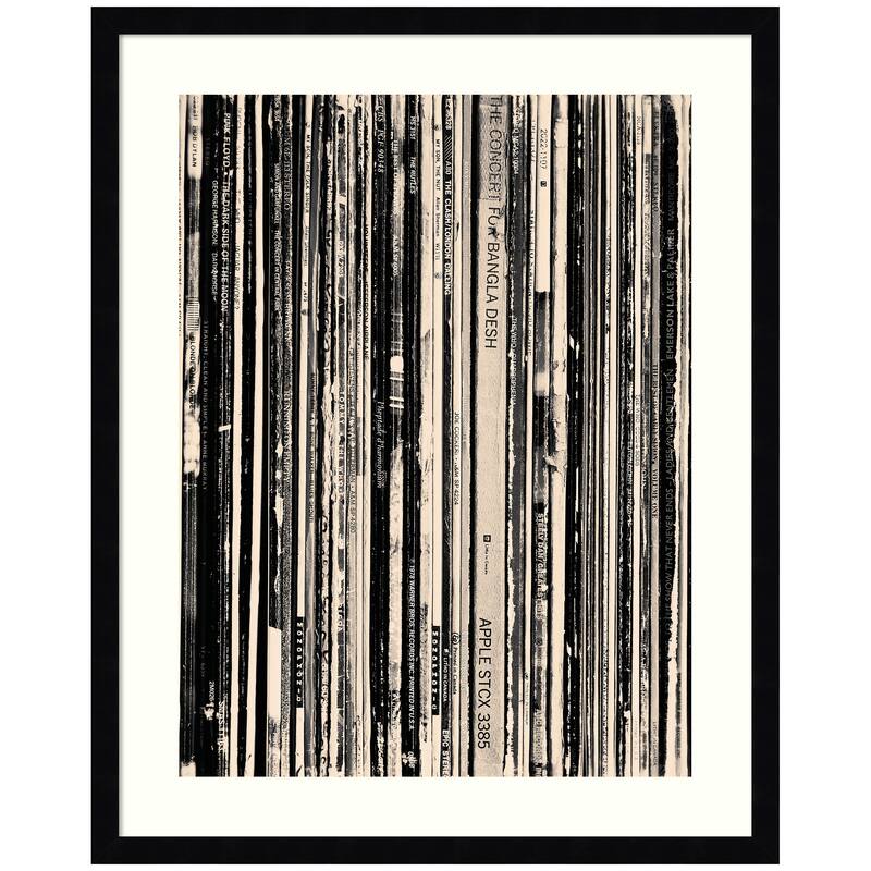 Kate and Laurel 33 RPM Black and White by Robert Cadloff Framed Wall Art Print - 20 x 25 - Black