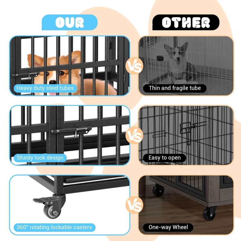 Heavy Duty Dog Crate withDouble Door Wheels ChewProof Metal Kennel for Small Dogs Easy to Assemble