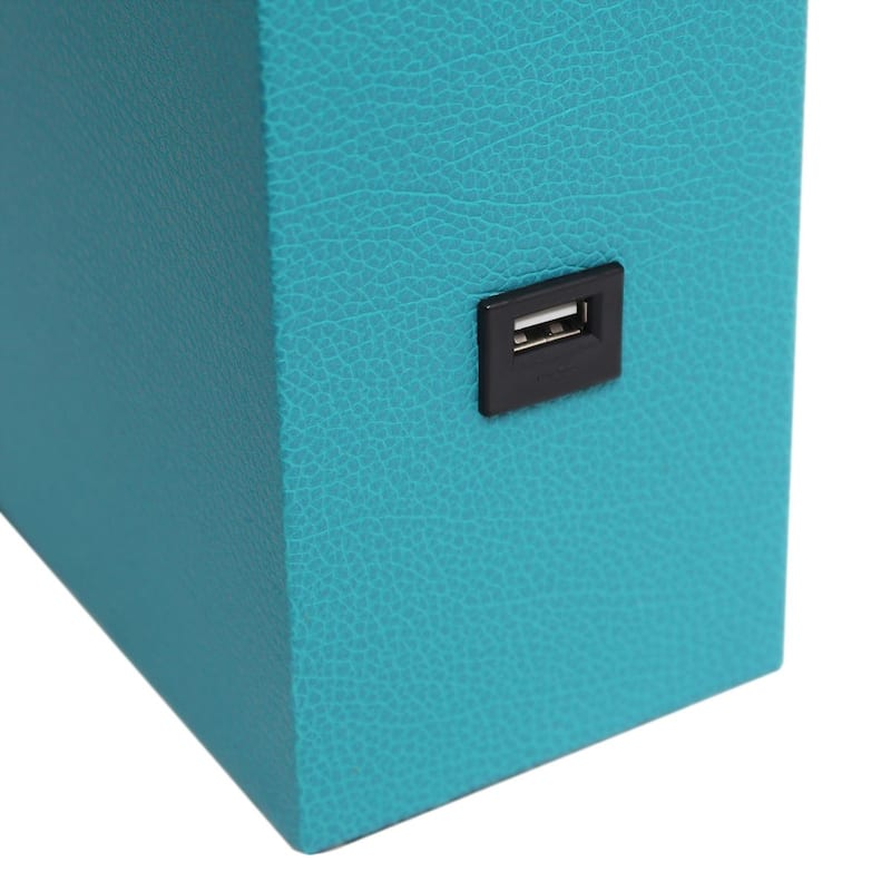 Modern Leather Table Lamp with USB and White Fabric Shade