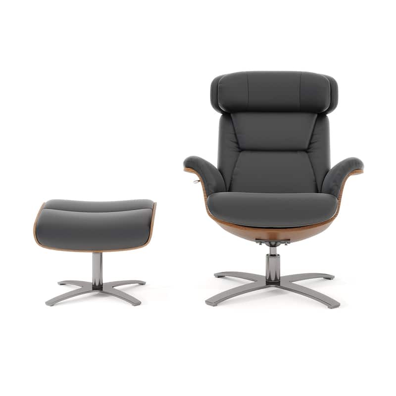 Jovan 31.5" Genuine Leather Recliner Lounge Chair with Ottoman