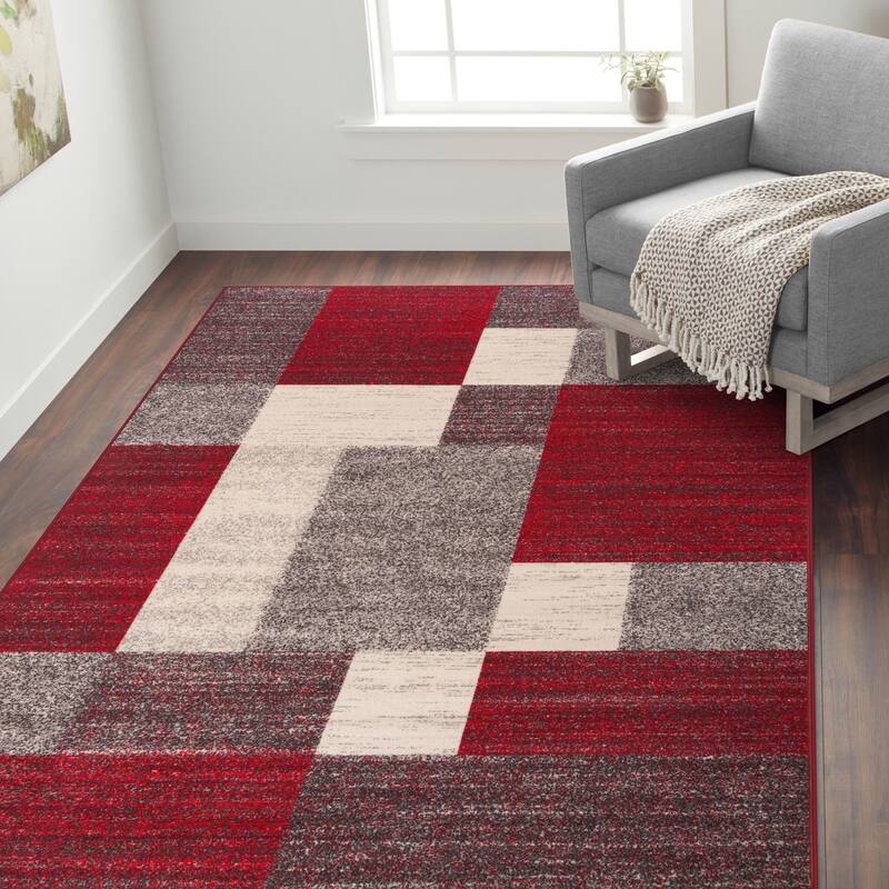 World Rug Gallery Modern Boxes Design Non-slip (Non-skid) Area Rug