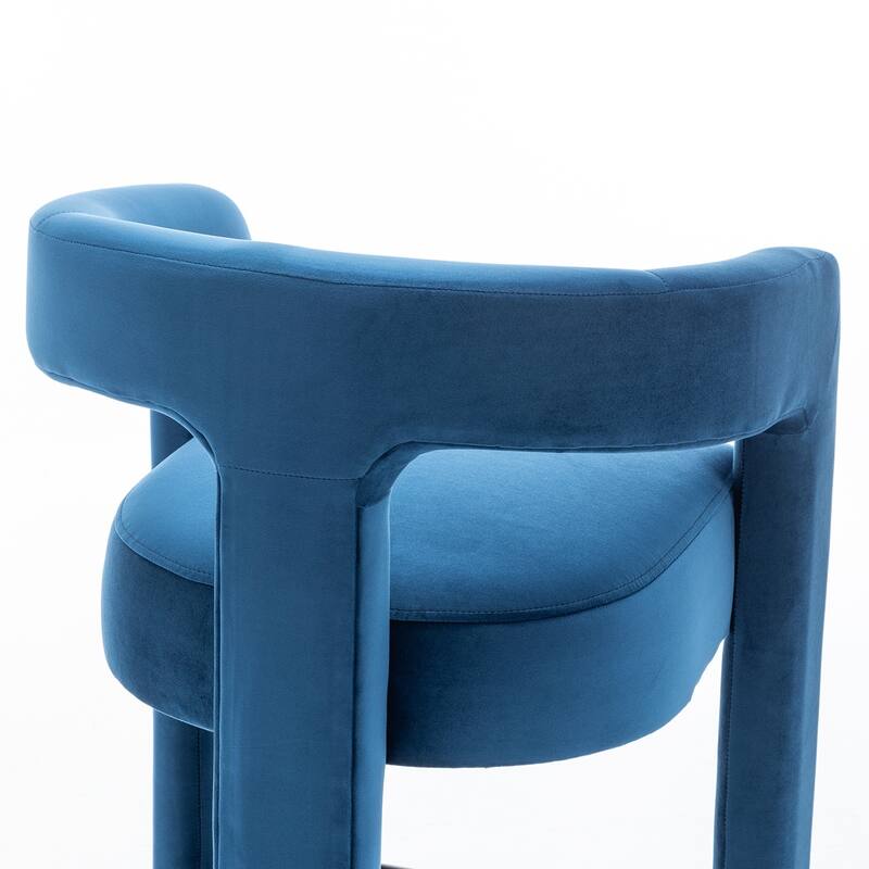 SEYNAR Modern Velvet 34.6''H Fixed Height Open-Back Bar Stool with Metal Footrest