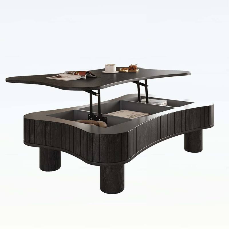 Lift Top Coffee Table with Fluted Panels,Hidden Storage,and Silent Hydraulic Lift for Modern Living Rooms
