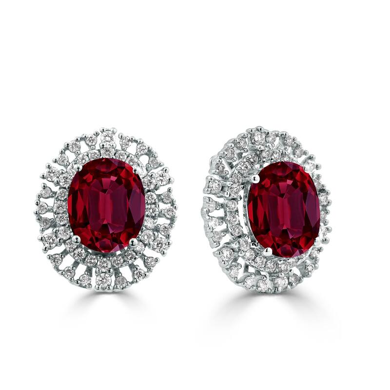 Auriya 5 3/4ct Fancy Oval-cut Red Ruby Halo Diamond Earrings 1 1/10cttw 18K Gold