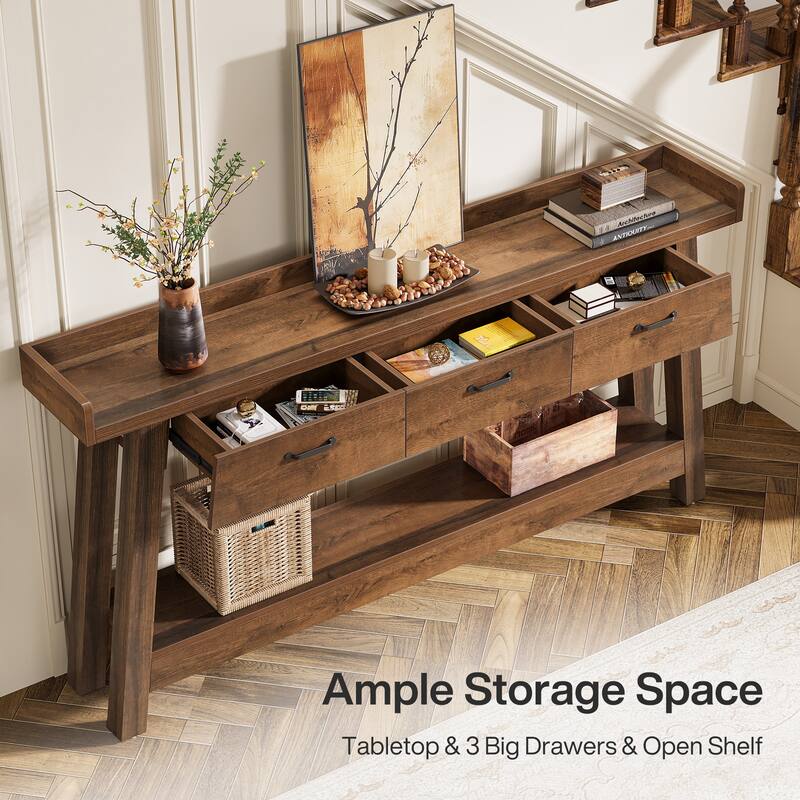 70.9'' Long Console Table with 3-Drawer, 2-Tier SofaTable for Entryway