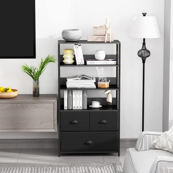 Black Vertical Bookcase with Shelves, Bookshelf & Dresser Organizer 3/4  Drawer Dresser for Books, Photos, Decorations - Bed Bath & Beyond - 37689127