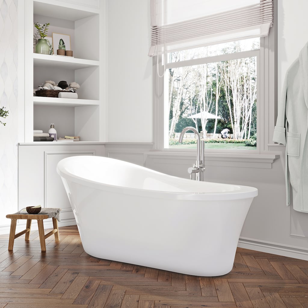 OVE Decors Rachel 70 in. White Acrylic Bathtub with included Satin Nickel and Chrome Hardware