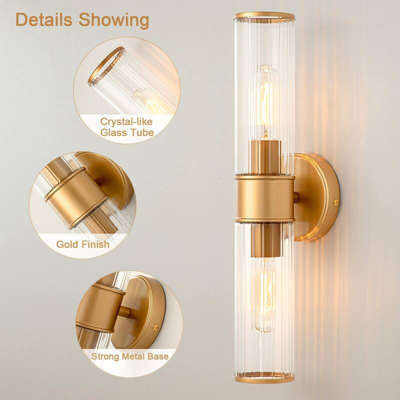 Starsky 2-Lights Modern Bathroom Vanity Light Wall Sconce with Glass Shade
