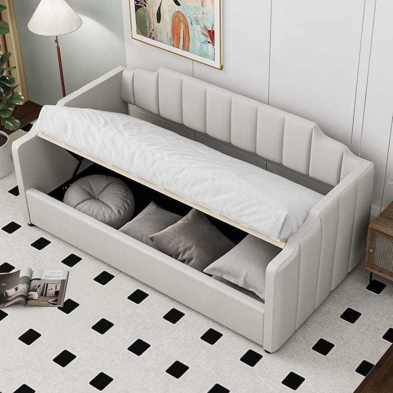 Modern Twin Upholstered Daybed with Underneath Storage - White