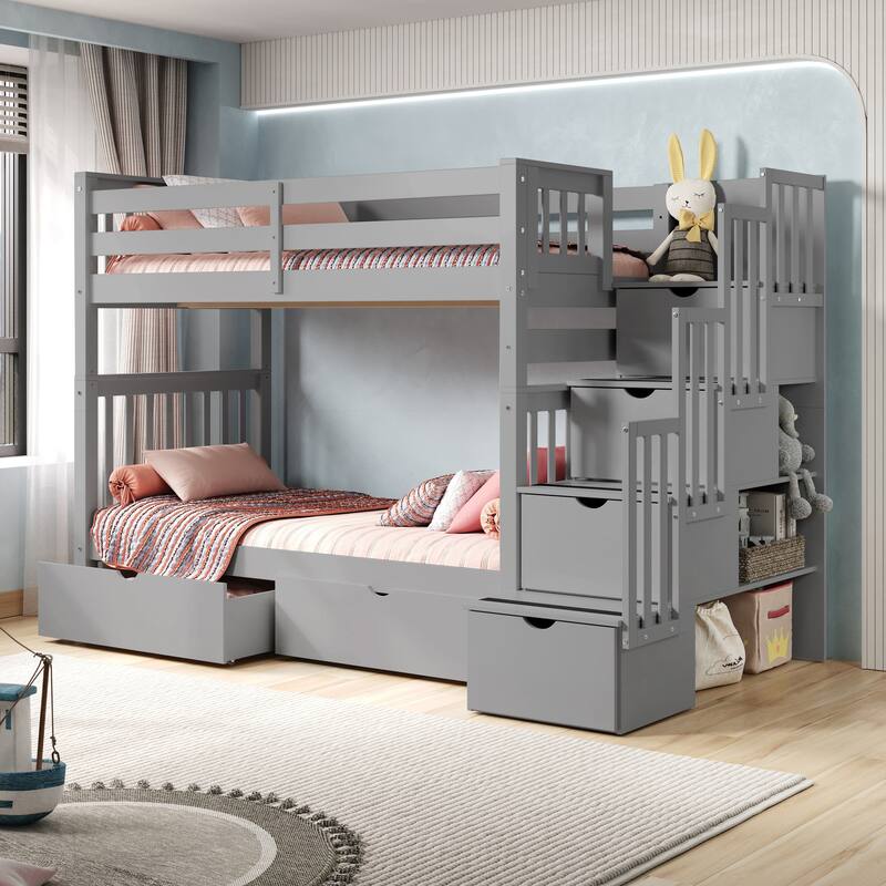 Taylor & Olive Trillium Tall Twin over Twin Stairway Bunk Bed, Drawers