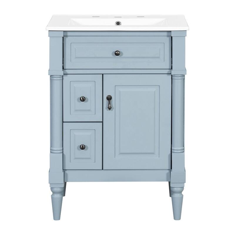 36" Bathroom Vanity with Sink, Freestanding Bathroom Cabinet with Ceramic Basin, Flip Drawer