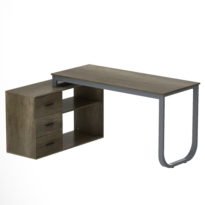 55" L-Shaped Computer Desk - Storage Workstation - 5 Colors Large