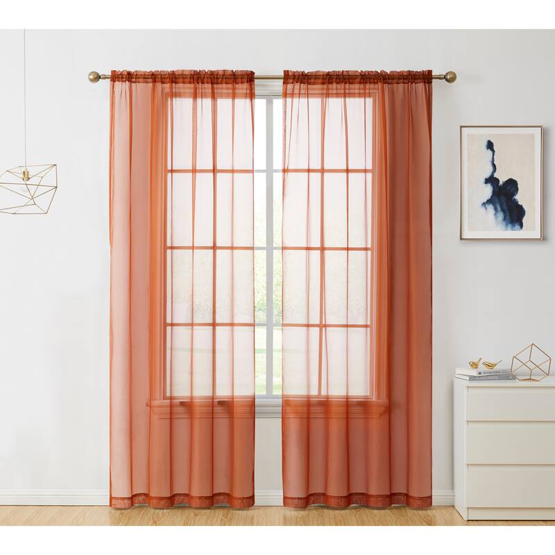 HLC.me Sheer Voile Window Treatment Rod Pocket Curtain Panels for Bedroom, Living Room, Kitchen - Set of 2 panels - 54 W x 84 L per panel - Pair - Rust