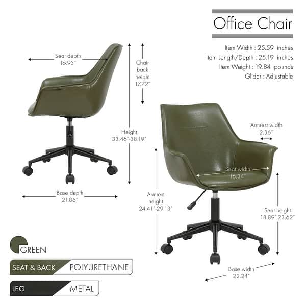 dimension image slide 0 of 3, Porthos Home Jamar PU Leather Office Chair with Metal Roller Base