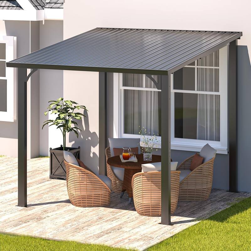 AECOJOY Hardtop Gazebo Outdoor Metal Lean to Pergola Galvanized Steel Roof