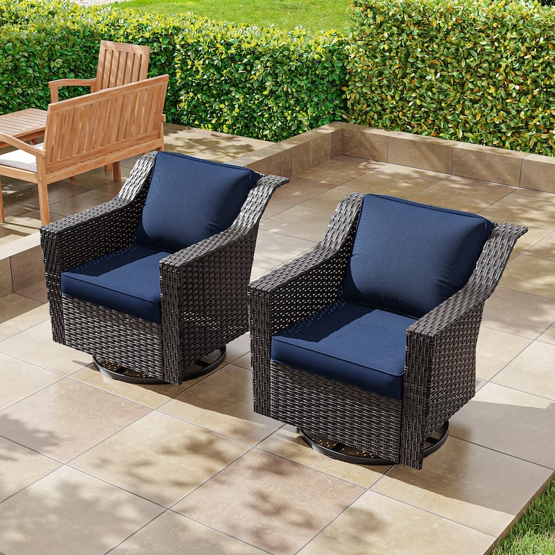 Cozywor Outdoor Patio Swivel Rattan Rocking Wicker Chairs Set of 2 for Backyard Porch Deck, Metal Rocking Frame - N/A - Blue