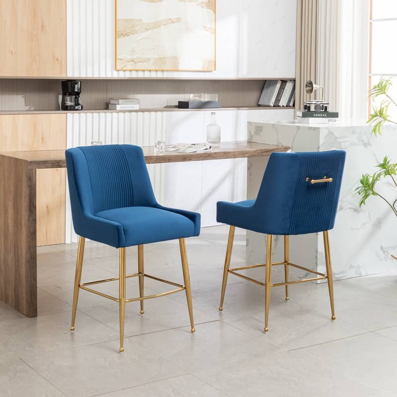 Modern Velvet 39'' H Metal Leg Counter or Bar Stools Set of 2