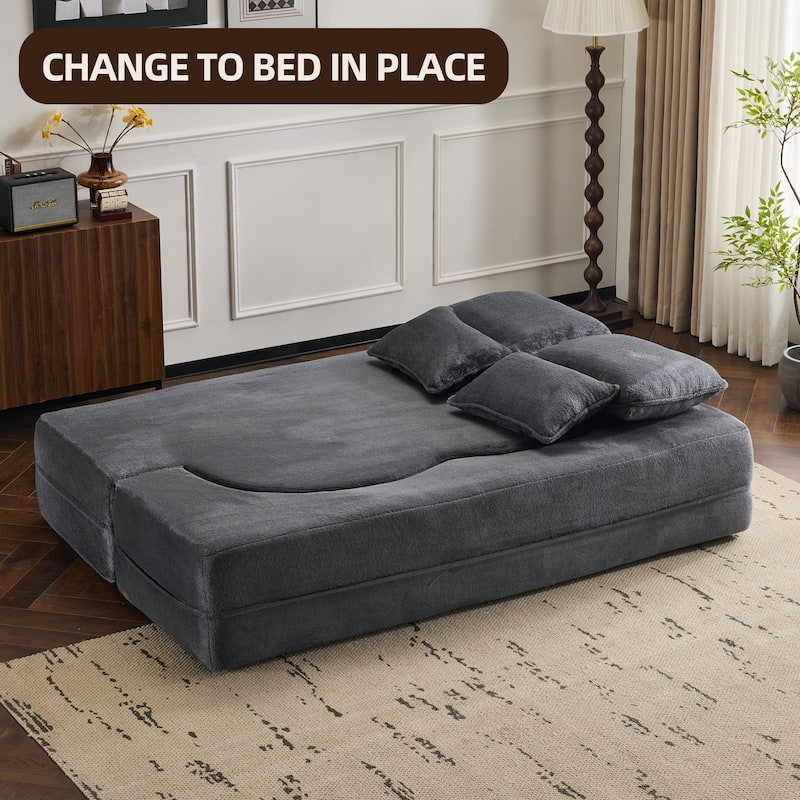 Folding Plush Futon Loveseat Couch Converts into Sleeper Sofa Bed or Yoga Mattress, High-Density Foam Queen Size Floor Bed