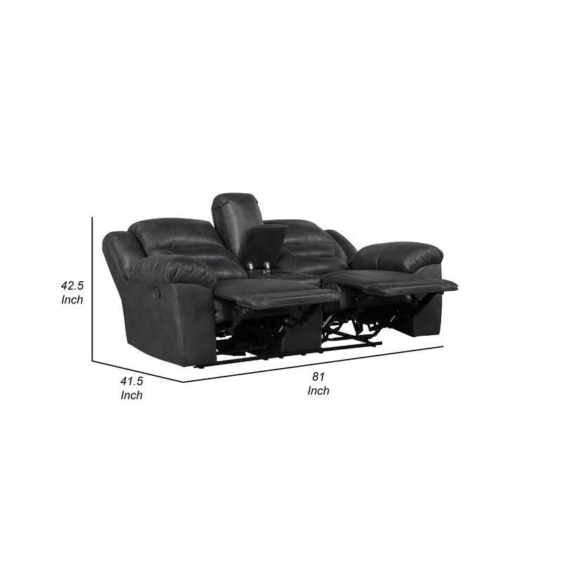 Henry Manual Double Reclining Loveseat w Console, Black Microfiber