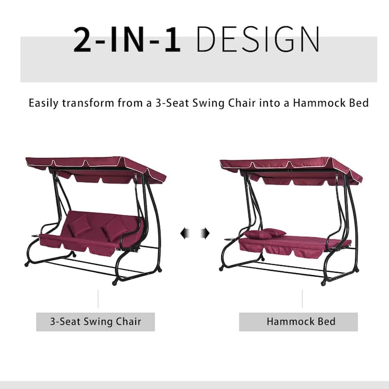 Outsunny 3 Seat Outdoor Free Standing Covered Swing Bench with Comfortable Cushioned Fabric & Included Canopy