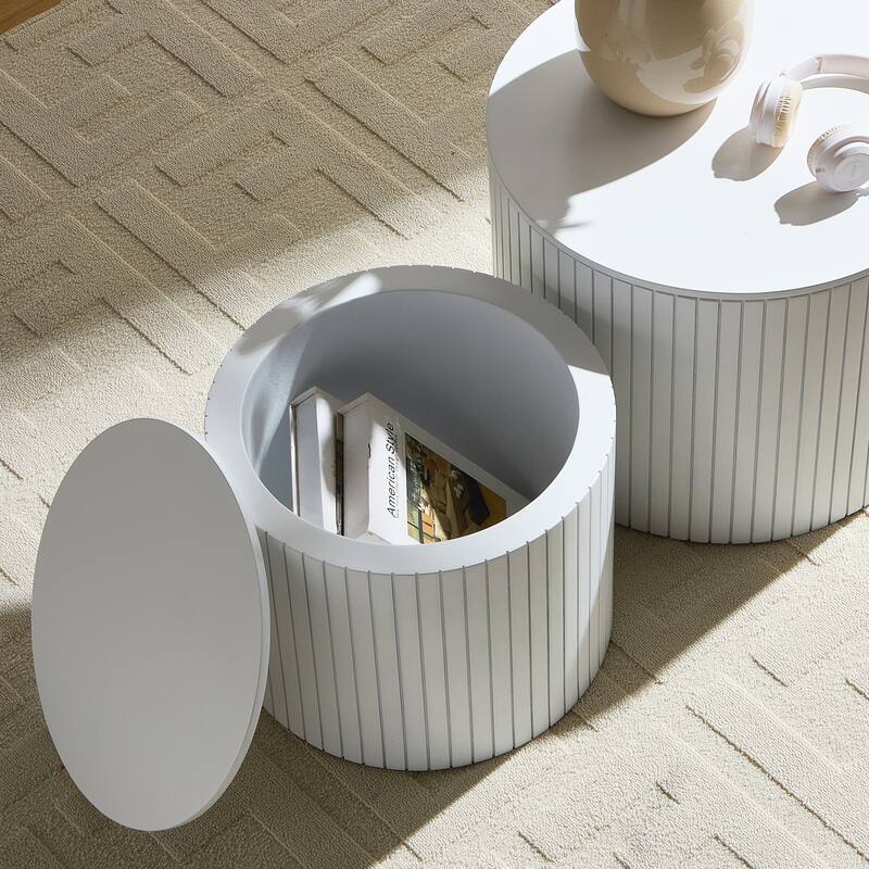 Nested table set 2 pieces, MDF coffee table set Living room/lounge area, White
