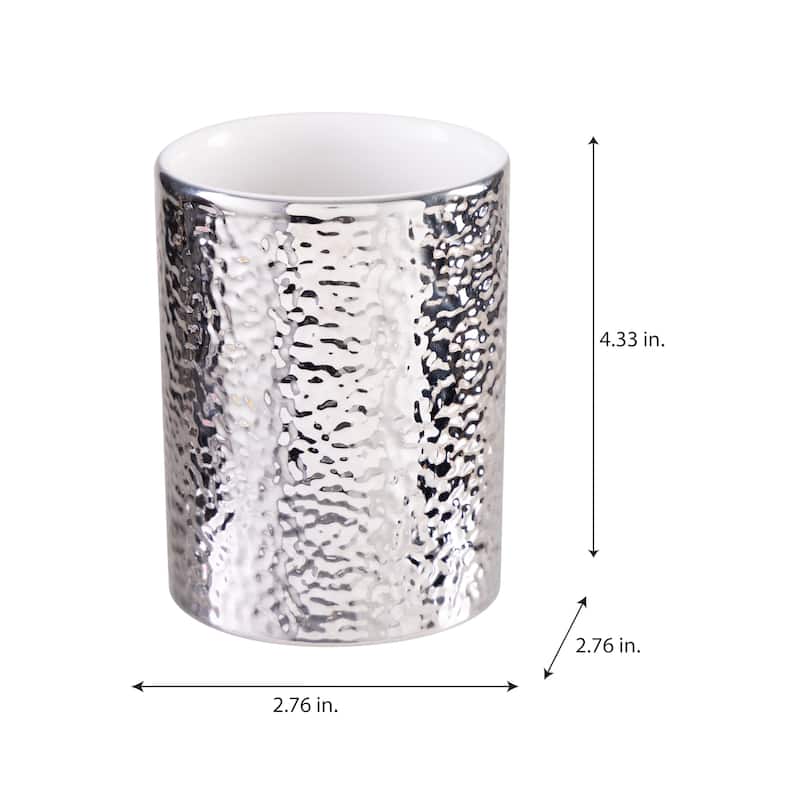 Elle Décor Hammered Metallic Ceramic Tumbler - Silver - 2.76"x 2.76"x 4.3"