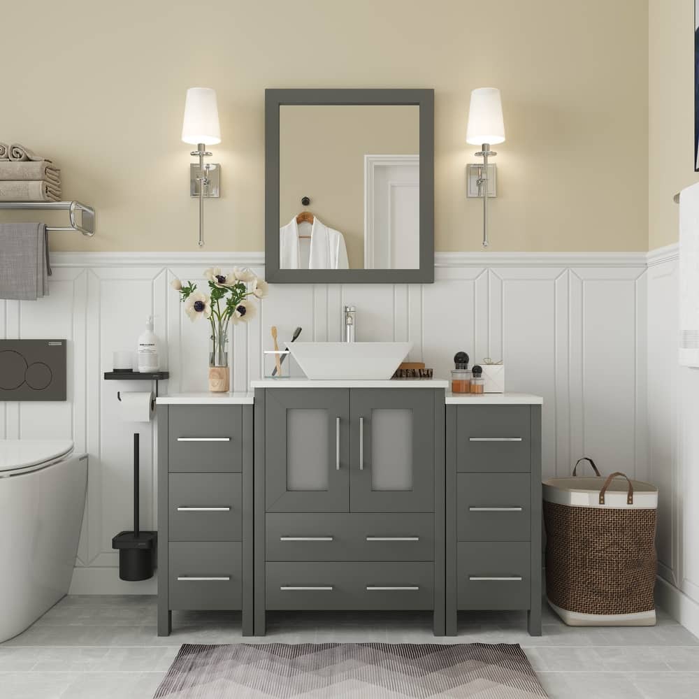 Vanity Art 48" Single Sink Bathroom Vanity Set with Engineered Marble Top and Free Mirror - 48 W X 18.5 D X 31.1 H