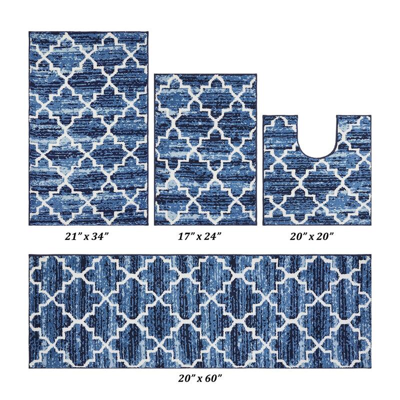 Better Trends Savio Collection 4 & 5 Pc Set Bathroom Rug - 100% Micro Polyester with Gel Foam Backing, Machine Washable Bath Mat
