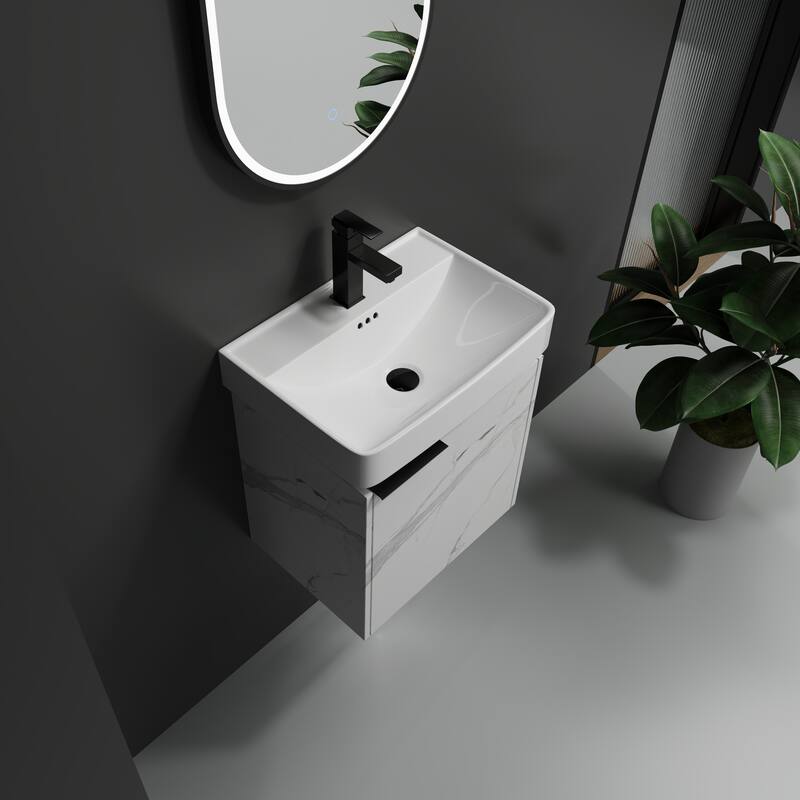 Plywood Wall-Mounted Bathroom Vanity with Integrated Resin Sink