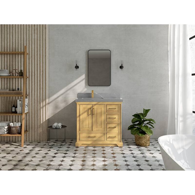 Willow Collections 36 in. W x 22 in. D Charlotte Teak Left Offset Sink Bathroom Solid Teak Vanity with Countertop