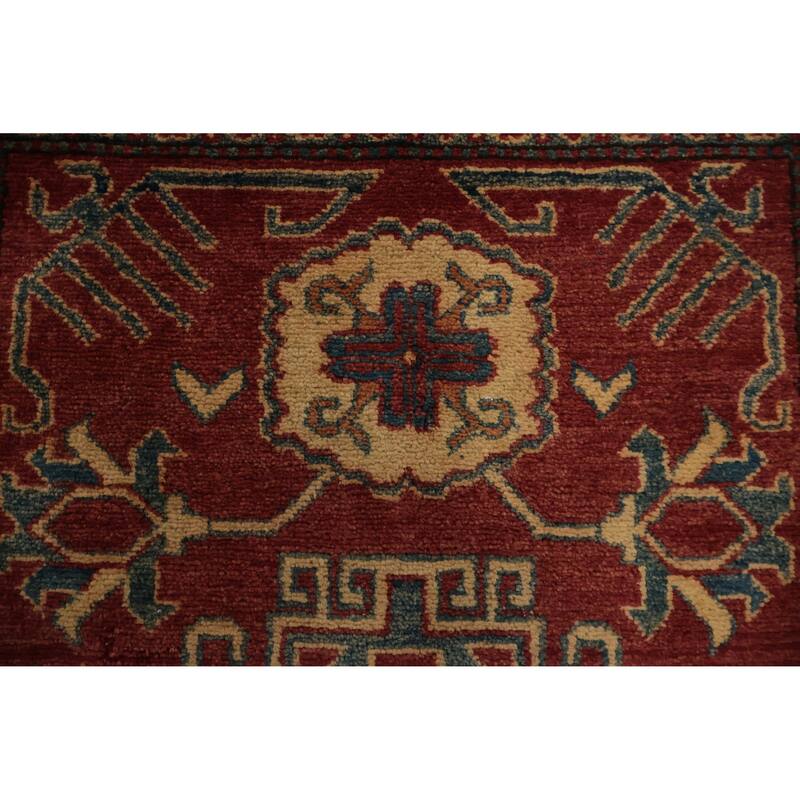 Hand Knotted Oriental 100% Wool Carpet Traditional Geometric Red Super Kazak Area Rug - 5' 4'' X 3' 8''