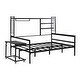 preview thumbnail 32 of 54, Roomfitters Twin/ Full Size Metal Daybed with Movable Desk, Metal Grid Design, Functional Shelves and Hanging Rack