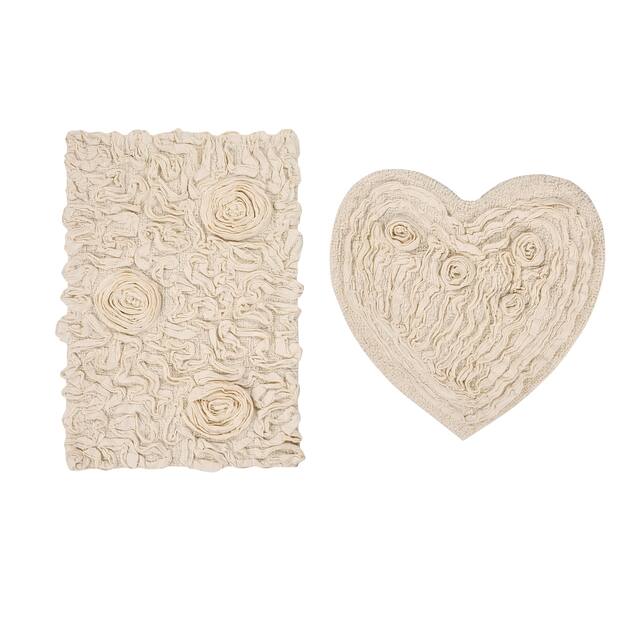 Home Weavers Bellflower Collection Absorbent Cotton 2 Piece Set Machine Washable Bath Rug - Ivory