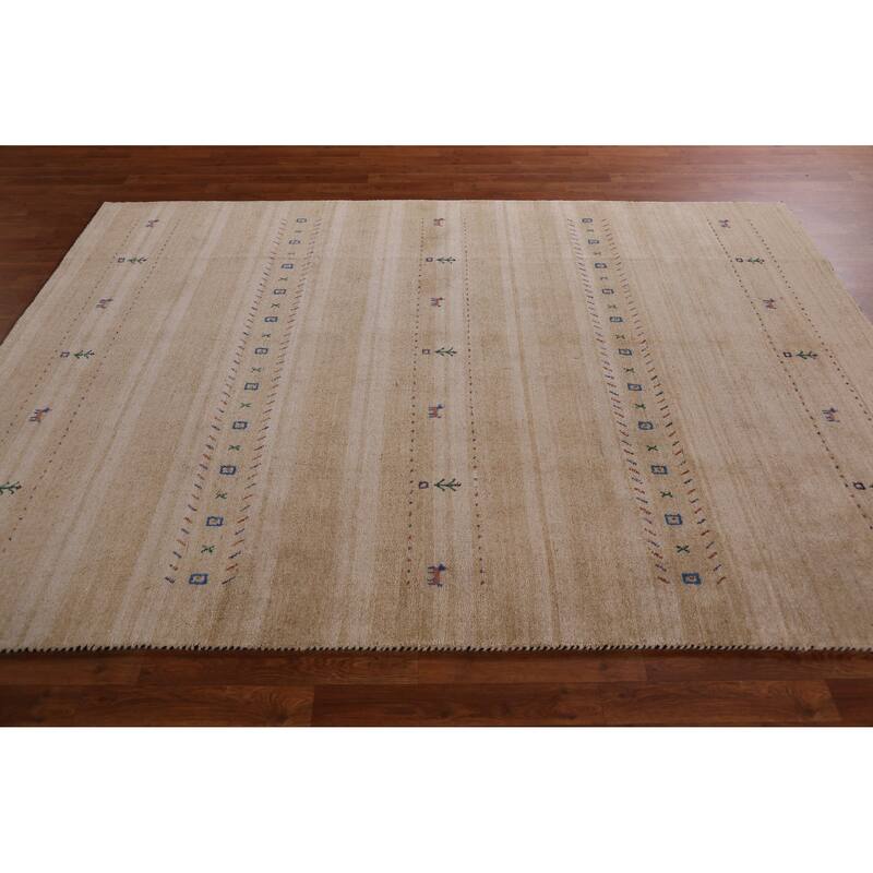 Hand Knotted Oriental 100% Wool Carpet Tribal Animal Pictorial Yellow & Gold Gabbeh Area Rug - 8' 9'' X 6' 2''