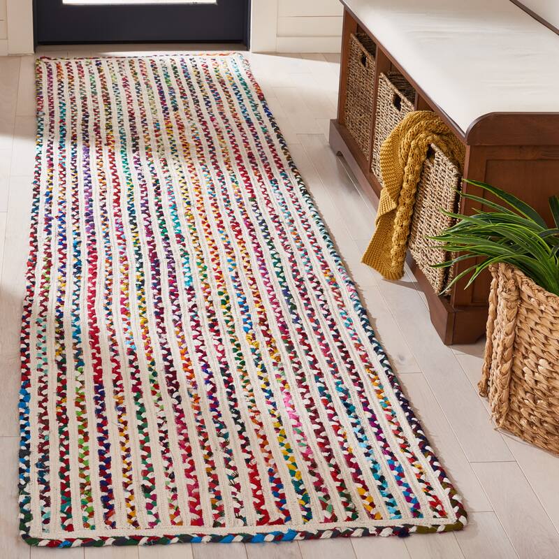 SAFAVIEH Handmade Braided Yelva Boho Cotton Rug - 2'3" x 9' Runner - Ivory/Multi