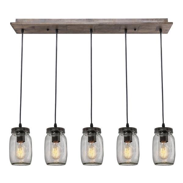 5 light wood island chandelier,glass mason jar ceiling light ...