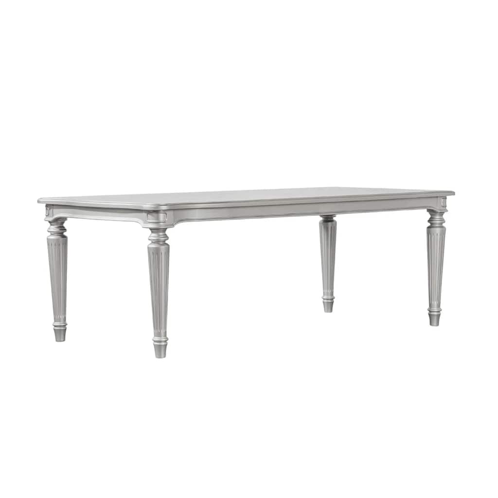 Hixe Dining Table, Silver Wood, Turned Legs, Rectangular 84 Inch Top