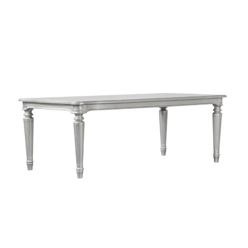 Hixe Dining Table, Silver Wood, Turned Legs, Rectangular 84 Inch Top