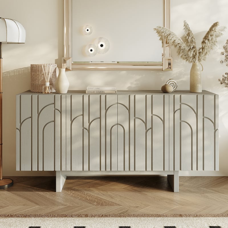 Clihome Modern Wood Storage Buffet Sideboard with 4 Doors - Cream