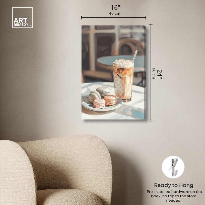 Glam Iced Coffee and Macarons Canvas by Art Remedy, Gallery Wrapped